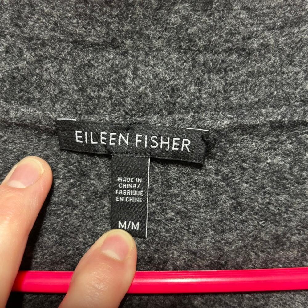 Eileen Fisher Charcoal Gray 100% Wool Open Front Draped Cardigan Size Medium - Picture 4 of 8